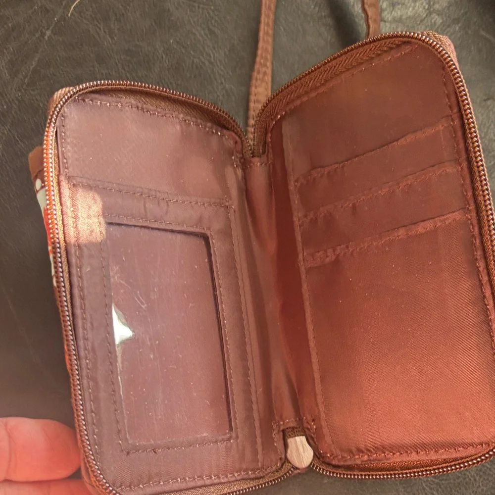 Brown Quilted Phone Pouch /wallet with Dog Print and Pomeranian dog charm